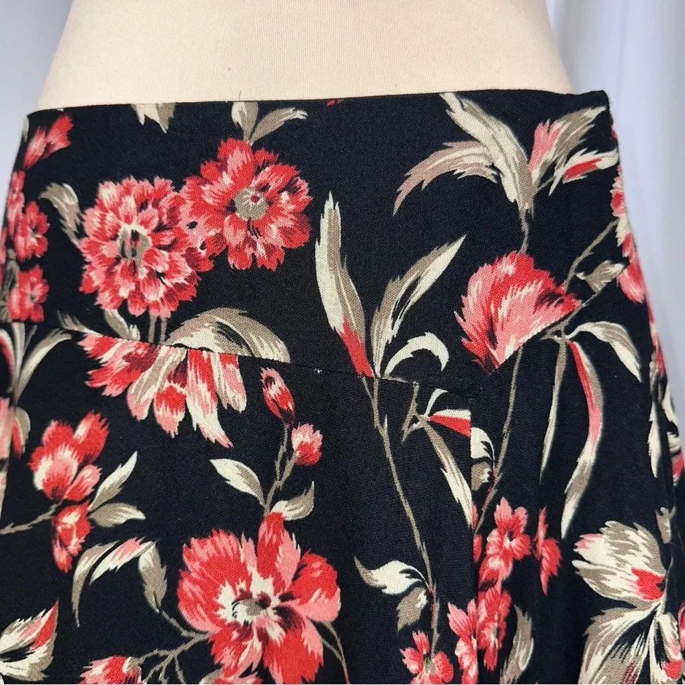 Jones New York Signature Skirt Womens 6 Black Floral A-Line Wool Blend Lined EUC